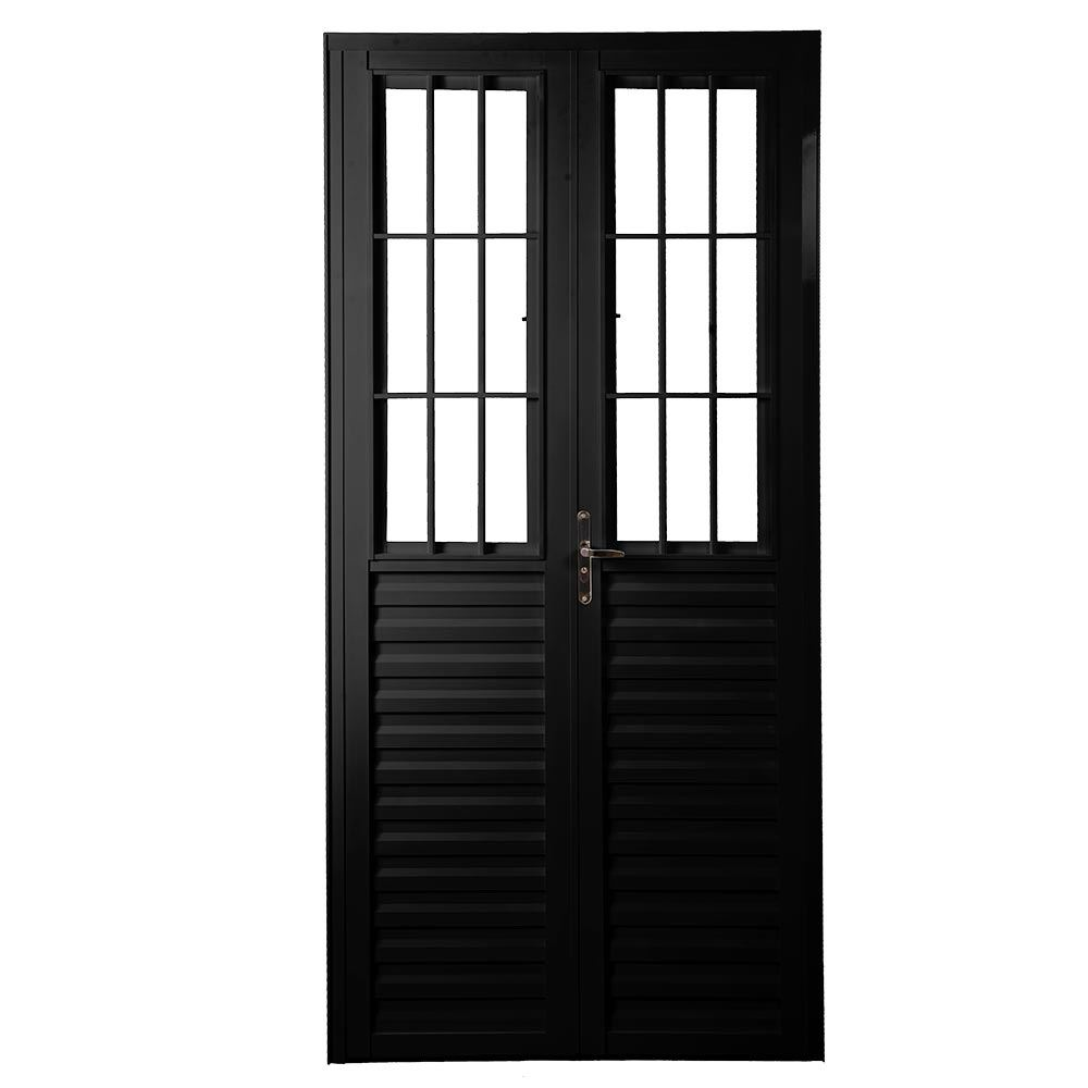 Porta de Giro Duplo Postigo Home 2 Folhas de Vidro Liso 100 x 210 Alumínio Preto QUALITY